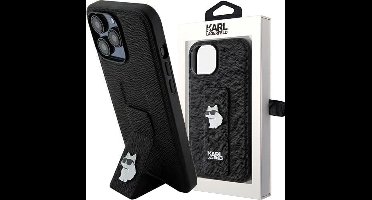 Karl - Lagerfeld - Gripstand Saffiano Choupette Pins hoesje voor iPhone - 13 - Pro - Max - zwart