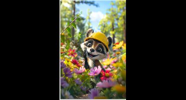 Poster 20x30 cm - Wasbeer - Natuur - Bloemen - Bouwhelm - Posters - Kamer decoratie accessoires - Wanddecoratie kinderkamer - Muurdecoratie babykamer