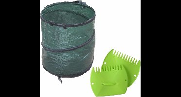 Groene tuinafvalzak opvouwbaar 90 liter met een setje bladharken/tuinafval grijpers - Tuinieren opharken