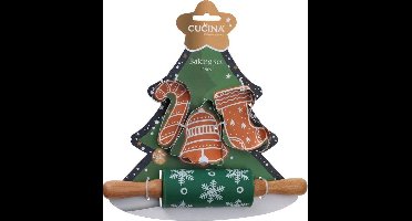Home & Styling Bakset kids Kerstboom - Deegroller + vormpjes - Groen