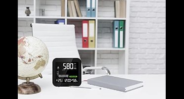 CO2 meter - CO2 meter binnen - Luchtkwaliteitsmeter - Koolstofdioxide meter - Bereik tot 5000ppm - Oplaadbaar - Zwart - Slimme CO2 meter - Inclusief alarm voor boven en ondergrens