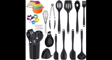 36 stuks siliconen keukengerei, anti-aanbaklaag siliconen kookgereedschap, hittebestendige keukenspatels set, zwart kookgereedschap draaitang spatel lepel voor koken, bakken en mengen