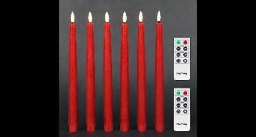 29 cm vlamloze taps toelopende kaarsen met timer, batterij-aangedreven eettafel lange kandelaar rustieke was, warm witte LED, 2 afstandsbedieningen inbegrepen - Set van 6 (rood)