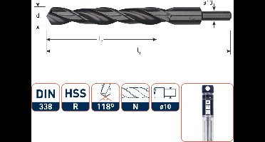 Rotec HSS-R spiraalboor, SILVER-LINE, type N, schacht 10, Ø14,0