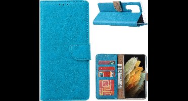 hoesje Geschikt voor Samsung S22 Ultra Hoesje BookCase Blauw - Samsung Galaxy s22 Ultra hoesje wallet case - Hoesje Samsung S22 Ultra bookcase - Galaxy S22 Ultra portemonnee hoesje book case cover