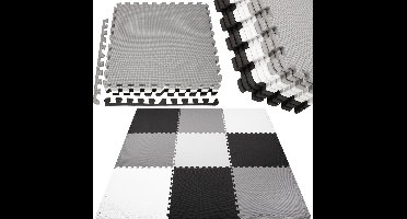Springos Speelmat | Speelmat Foam | Puzzelmat | 9 puzzelstukken | 179 X 179 cm | Zwart/Grijs/Wit