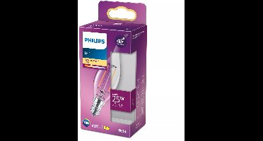 Philips LED lamp - Kaarsvlam lampvorm met E14 fitting - Warmwit licht: 2700K - 25W - Helder glas