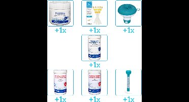 Zwembad Onderhoudspakket - Onderhoud Zwembad - bevat Chloor - Testrips - Chloordrijver - Chloor - PH-min - PH-plus en Thermometer (7-delig)