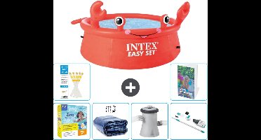 Intex Rond Opblaasbaar Easy Set Zwembad - 183 x 51 cm - Rood - Krab - Inclusief Onderhoudspakket - Solarzeil - Zwembadfilterpomp - Stofzuiger - 7-delig