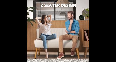 Twee-zitsbank – 2-zitsbank – Loveseat – Zitbank – Bankstel – Scandinavisch Design – Velvet Stof – 117 cm Breed – Comfortabele Zitting - Wit