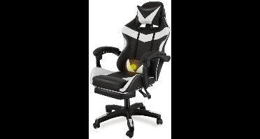 Gamingstoel – Gamestoel – Gaming Chair – Game Stoel – Bureaustoel – Ergonomisch Design – Verstelbare Rugleuning Met Voetensteun – Zwart Wit