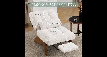 Loungestoel – Fauteuil – Relaxstoel – Zitstoel – Leunstoel – Verstelbare Rugleuning – Inclusief Voetenbank en Lendenkussen – Stevige Houten Poten – Comfortabele Ademend Stof – Groen