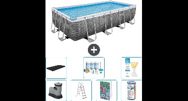 Bestway Rechthoekig Power Steel Zwembad - Rattanprint - 549 x 274 x 122 - Inclusief Pomp - Ladder - Afdekzeil - Onderhoudspakket - Filter - 8-delig
