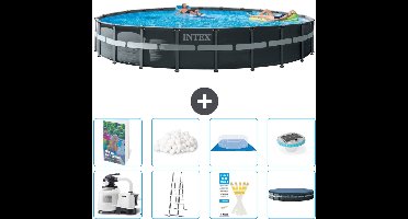 Intex Rond Ultra XTR Frame Zwembad - 732 x 132 cm - Inclusief Pomp - Ladder - Grondzeil - Afdekzeil - Filterbollen - Verlichting - 9-delig