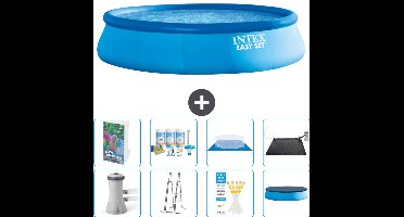 Intex Rond Opblaasbaar Easy Set Zwembad - 457 x 107 cm - Blauw - Inclusief Pomp - Ladder - Grondzeil - Afdekzeil - Onderhoudspakket - Solar Mat - 9-delig