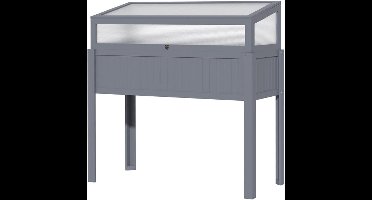 Houten Verhoogde Tuinbak – Koude Kas – Groentebak – Kruidenbak – Tomatenkas – Grijs – Polycarbonaat Afdekking – 120 x 54 x 122 cm