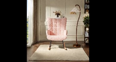 Schommelstoel – Schommelstoel Met Armleuning – Relaxstoel – Rocking Chair – Fauteuil Roze – Zachte Teddy Bekleding – Hoog Rugstuk Ergonomisch