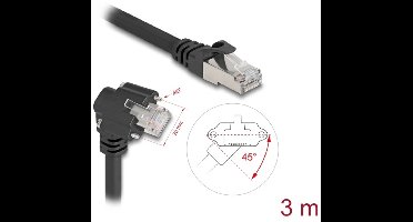 Delock GigE Camera Cable RJ45 plug 45° rotated and 90° angled with screws to RJ45 plug Cat.6 S/FTP 3 m black