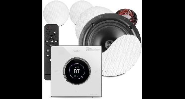 Power Dynamics Powerline B100W inbouw versterker met 4 plafondspeakers - 6.5 inch - 4x 25W - Wit