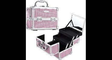 Core® Cosmetica Koffer met Spiegel - Make-up Koffer met Verstelbare Vakken – Visagie Koffer – Cosmetica Organizer – Roze - ‎ 20cm x 15cm x 16cm