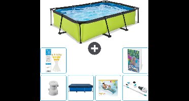 EXIT Rechthoekig Lime Frame Zwembad - 300 x 200 x 65 cm - Inclusief Pomp Afdekzeil - Loungebed - Stofzuiger - 7-delig