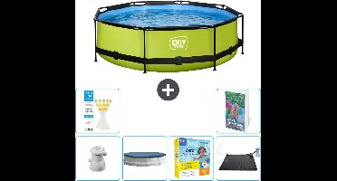 EXIT Rond Lime Frame Zwembad - 300 x 76 cm - Inclusief Pomp Afdekzeil - Onderhoudspakket - Solar Mat - 7-delig