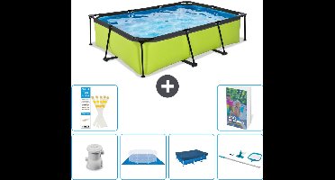 EXIT Rechthoekig Lime Frame Zwembad - 300 x 200 x 65 cm - Inclusief Pomp Grondzeil - Afdekzeil - Schoonmaakset - 7-delig