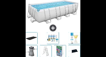 Bestway Rechthoekig Power Steel Zwembad - 488 x 244 x 122 - Grijs Inclusief Pomp - Ladder - Afdekzeil - Onderhoudspakket - Solar Mat - 8-delig