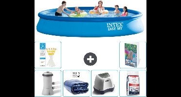 Intex Rond Opblaasbaar Easy Set Zwembad - 457 x 84 cm - Blauw - Inclusief Pomp Solarzeil - Zoutwatersysteem - Zwembadzout - 7-delig