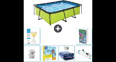 EXIT Rechthoekig Lime Frame Zwembad - 220 x 150 x 65 cm - Inclusief Pomp Onderhoudspakket - Solarzeil - Stofzuiger - 7-delig
