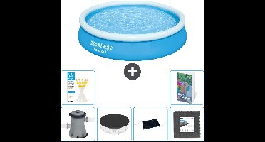 Bestway Rond Opblaasbaar Fast Set Zwembad - 366 x 76 cm - Blauw - Inclusief Pomp Afdekzeil - Solar Mat - Vloertegels - 7-delig