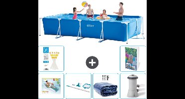 Intex Rechthoekig Frame Zwembad - 450 x 220 x 84 cm - Blauw - Inclusief Loungebed - Schoonmaakset - Solarzeil - Zwembadfilterpomp - 7-delig