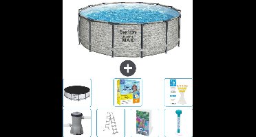 Bestway Rond Steel Pro MAX Zwembad - Steenprint - 427 x 122 cm - Inclusief Pomp - Ladder - Afdekzeil - Onderhoudspakket - Thermometer - 8-delig