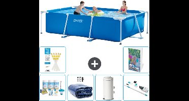 Intex Rechthoekig Frame Zwembad - 300 x 200 x 75 cm - Blauw - Inclusief Onderhoudspakket - Solarzeil - Zwembadfilterpomp - Stofzuiger - 7-delig