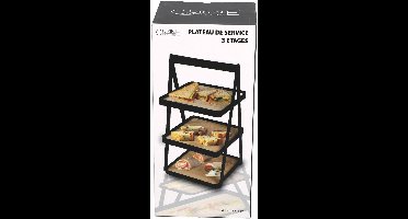Etagere 3 etages bamboe metaal zwart draagbaar serveerschaal high tea.