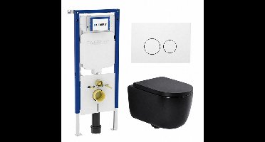 QeramiQ Dely Swirl Toiletset - 36.3x51.7cm - Geberit UP720 Duofix Sigma inbouwreservoir - 35mm zitting - mat witte metalen bedieningsplaat - ronde knoppen - mat zwart