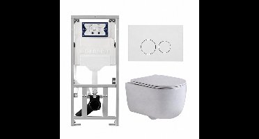 QeramiQ Dely Swirl Toiletset - 36.3x51.7cm - diepspoel - rimless - Geberit UP320 inbouwreservoir - met Burda frame - slim zitting - mat witte metalen bedieningsplaat - ronde knoppen - wit mat