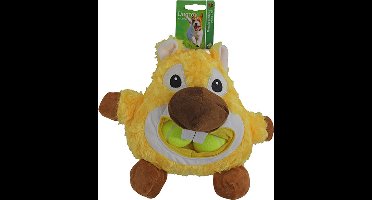 De Boon - Hondspeelgoed - Buidelbek Bever + 2 tennisballen - Kleur: Geel - 23 cm