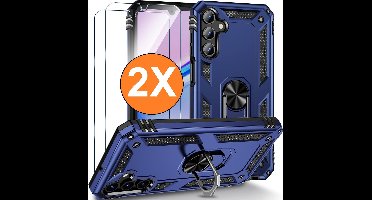 Hoesje Geschikt voor Samsung Galaxy A16 4G / 5G Hoesje Blauw Anti-Shock Hybrid Armor hoesje Met Draaibare Ring Houder - Samsung A16 4G / 5G Screenprotector 2 pack