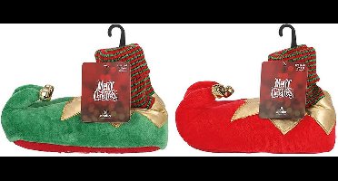 Kerstsloffen kids - Elfthema - Rood - Maat 27/28 - kerst pantoffels - kerst sloffen - Sloffen jongens - Sloffen meisjes