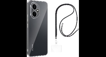 Set met hoesje en nekband voor honor 400 5g - Flexibele, transparante TPU-bescherming, verstelbare universele nekband voor mobiele telefoons, zwarte nekband, transparante draagriem van Phonillico®