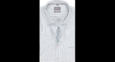 OLYMP Luxor comfort fit overhemd - korte mouw - popeline - wit met lichtblauw gestreept - Strijkvrij - Boordmaat: 48