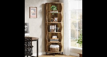 Hoekshelf – Hoekplank – Hoekkast – Hoekmeubel – Hoekopberger – Extra Hoog 182 cm – Robuuste Houtlook Bruine Afwerking
