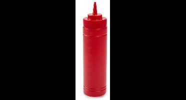 Plasticforte Doseerfles/sausfles - kunststof - rood - met schenktuit - 500 ml - 22 cm