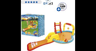 Bestway Opblaasbaar Waterpark 435x213x117 cm - Speelgoed 2 jaar - Kinder Zwembad met Glijbaan, Waterfontein, Kegels en Ringwerpspel - PVC Speelcentrum 314L - Tuin Waterspeelplaats Voor Meerdere Kinderen - Inclusief Reparatiepatch Met Ebook