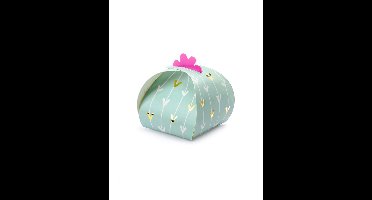 PARTYDECO - 10 kartonnen cactussen dozen munt 6 x 6 cm fuchsia en goudkleurig
