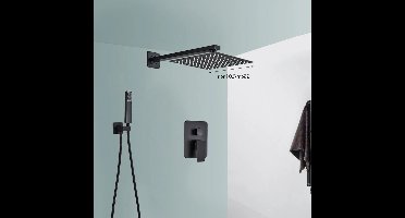 Douchekraan - Douchepaneel - Douche - Regendouches - Inbouw Douchekraan Systeem – 2-Weg Regendouche Set Met 10 Inch Douchekop & Thermostatische Mengkraan | Wandgemonteerd SUS304 - Zwart