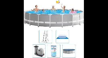 Intex Prism Frame Zwembad - 610x132 cm - Rond - Met filterpomp + accessoires - Zwembad - Filterpomp - Zwembadtrap - Grondzeil - Afdekzeil