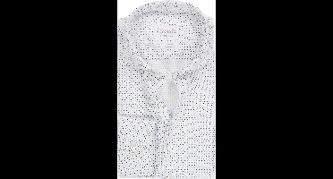 Michaelis slim fit heren overhemd - popeline - wit met licht- en donkerblauw dessin - Strijkvriendelijk - Boordmaat: 38