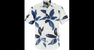 OLYMP Casual regular fit overhemd - korte mouw - popeline - offwhite met blauw dessin - Strijkvriendelijk - Boordmaat: 39 - 40